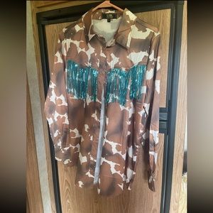 Rodeo Shirt Cowprint & Fringe!